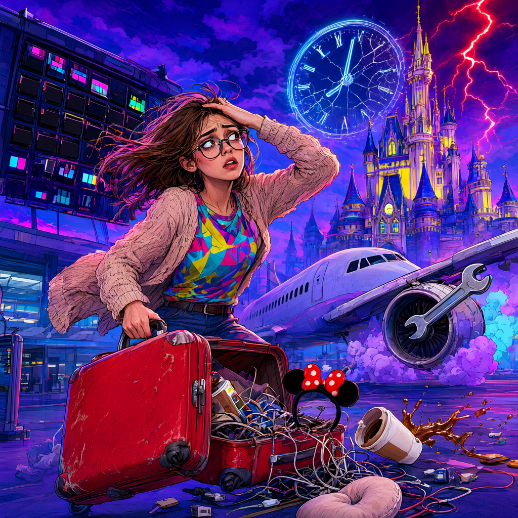 Cover art for Seven Flight Changes to the Castle, inspired by: A teacher's Disney trip turned into a travel nightmare: seven flight changes, a mechanical delay, and 20 hours without sleep before reaching the…
