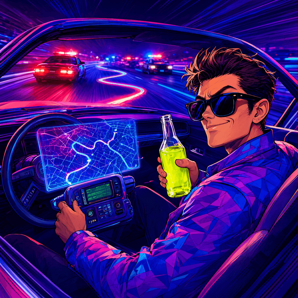 Cover art for Taillight GPS, inspired by: Anthony Hall, a blind drunk unlicensed driver, took his partner's car and drove 150 miles on the M6 at night by following a truck's taillights.