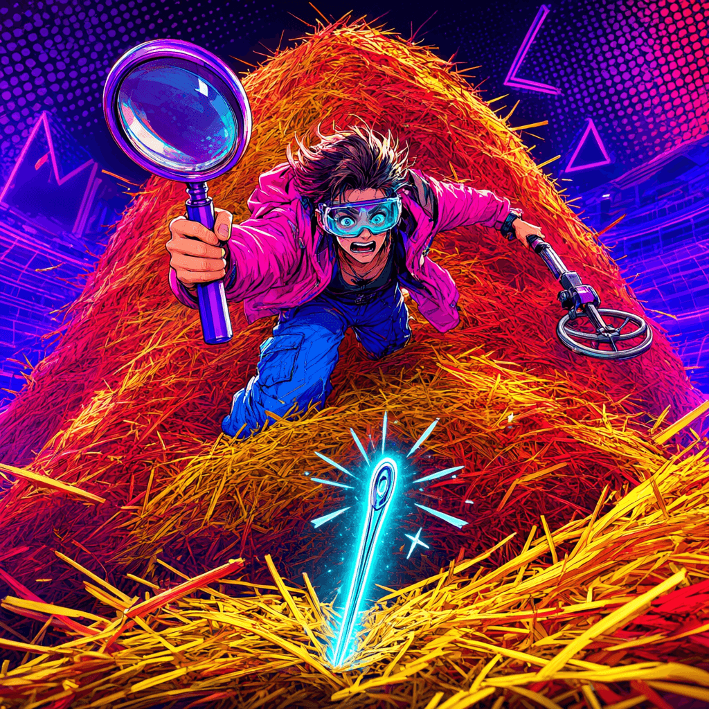 Cover art for Haywire, inspired by: A viral game dares players to find one needle in 5 million pieces of hay, turning a common idiom into a maddening visual challenge.