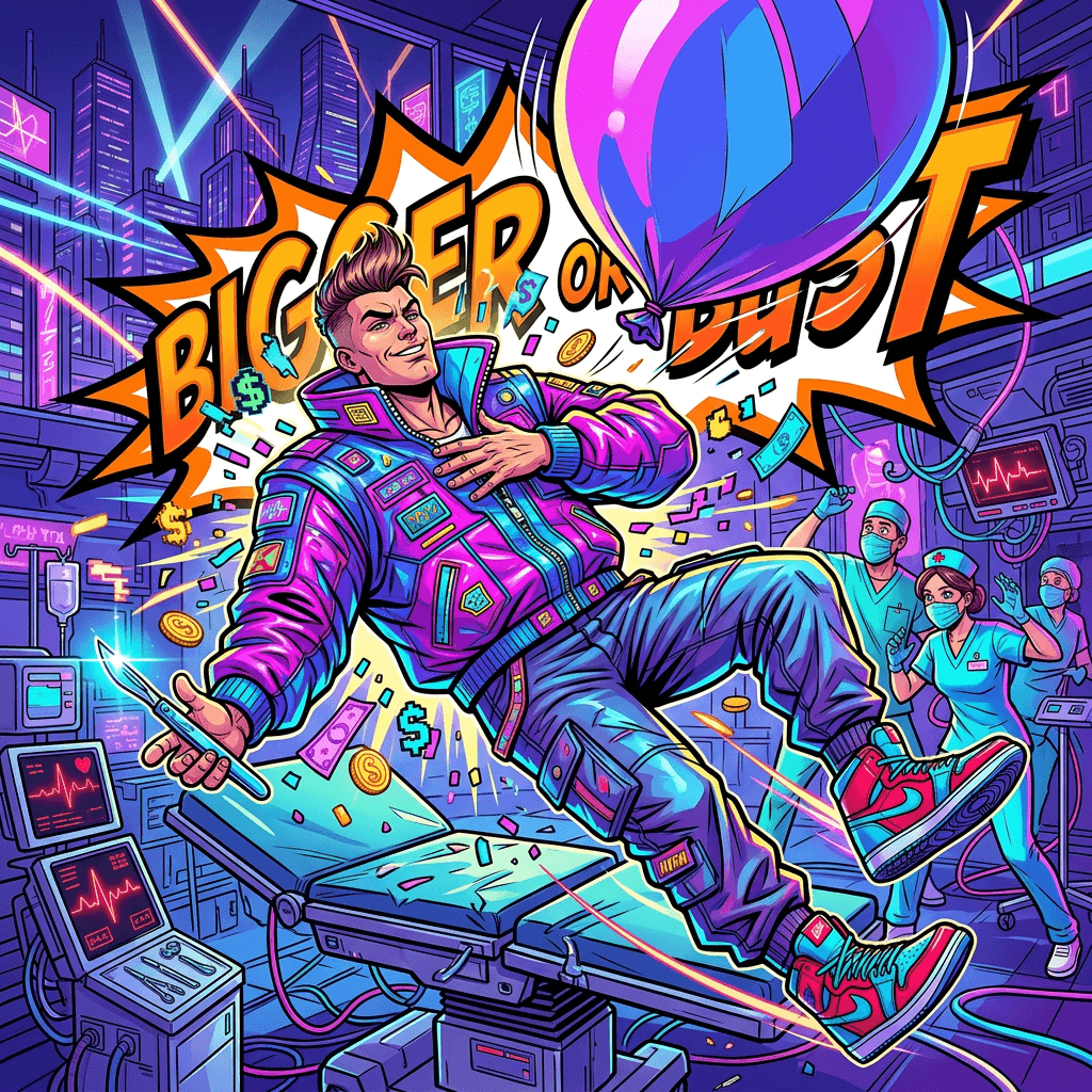 Cover art for Bigger or Bust, inspired by: Influencer Igho 'Tiny' Ubiribo, 43, died of a pulmonary embolism after a Thailand cosmetic penis enlargement, with 40ml injecting once he'd follow…