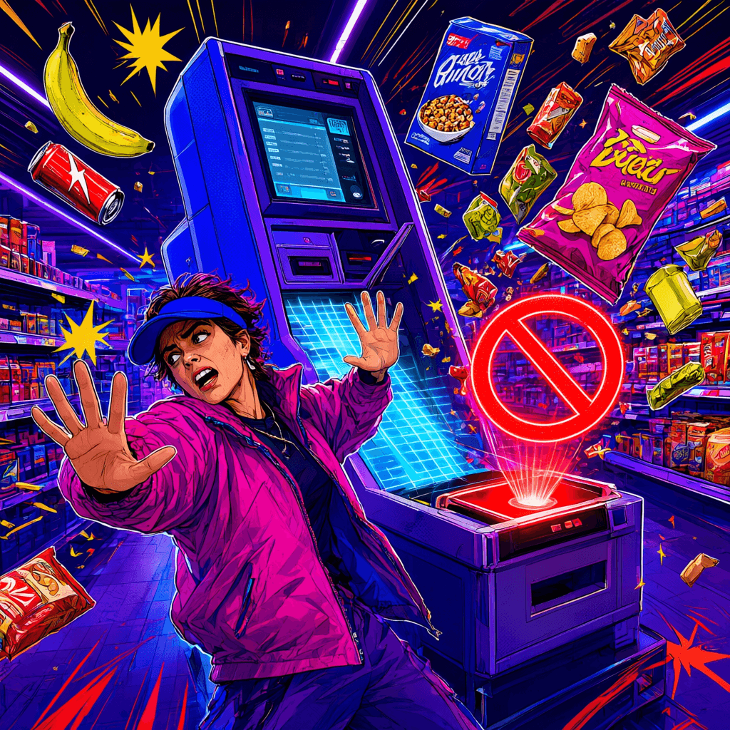 Cover art for Bagging Area Sideshow, inspired by: TikTok creator @mellocair's self-checkout impression went mega-viral because the machine loudly announces pregnancy tests, Cheetos, and declined…